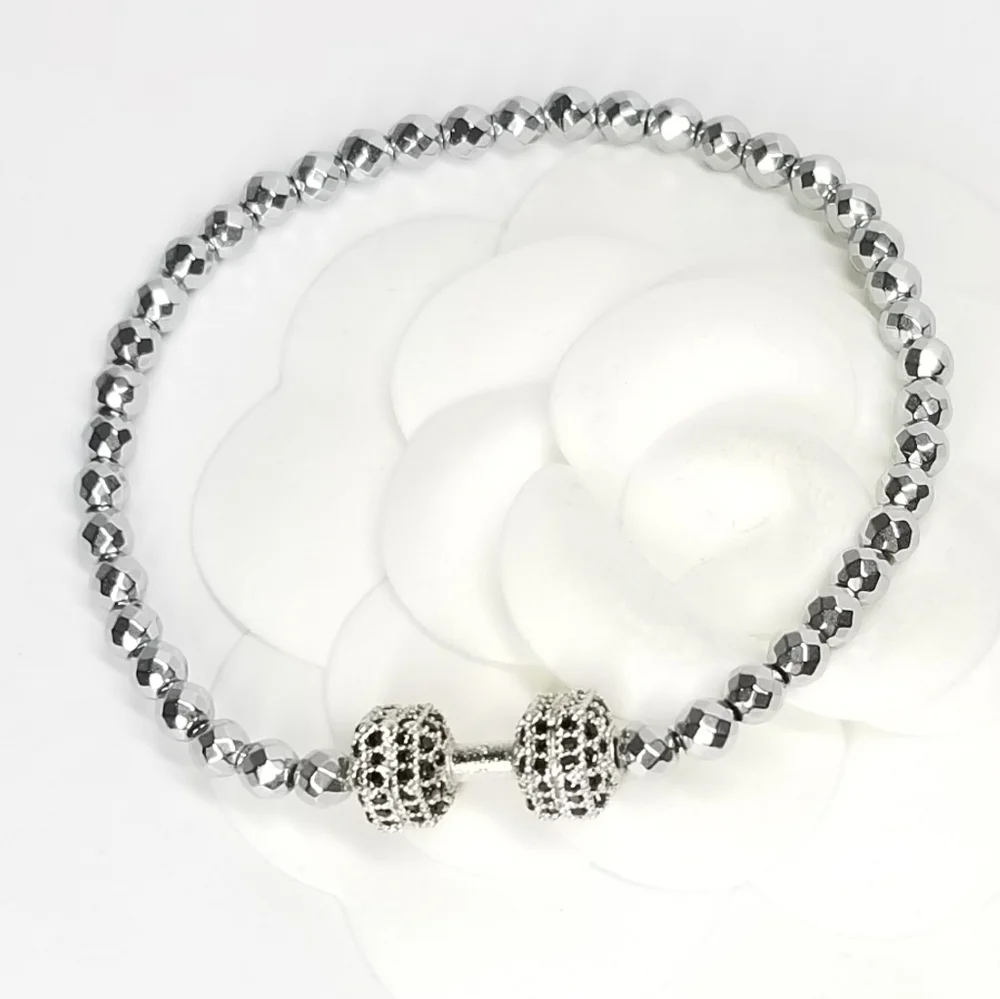 @mrsmarsden 4pc x Dumbbell Pave CZ Hematite Stretch Bracelet NEW - Picture 5 of 6
